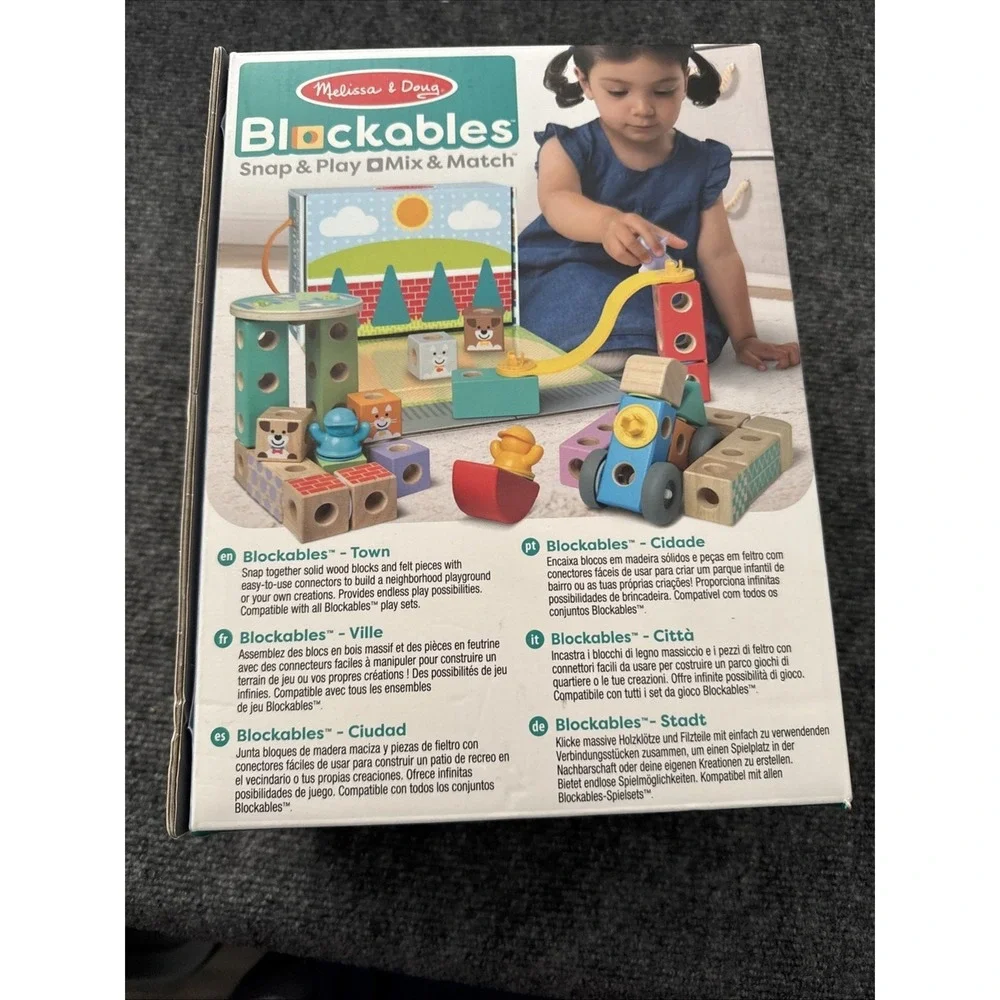 Melissa & Doug Blockables Snap & Play Town Wooden Building Set 73pc 50279 NEW